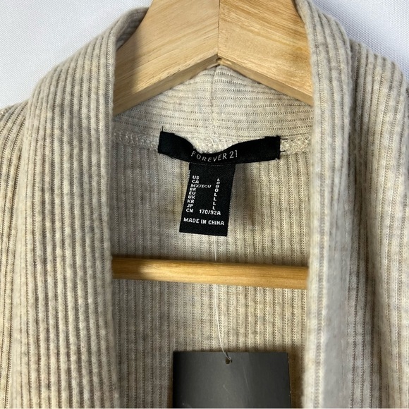 Forever 21 Light Brown Ribbed Balloon Sleeve Cardigan Sweater L - Picture 6 of 6